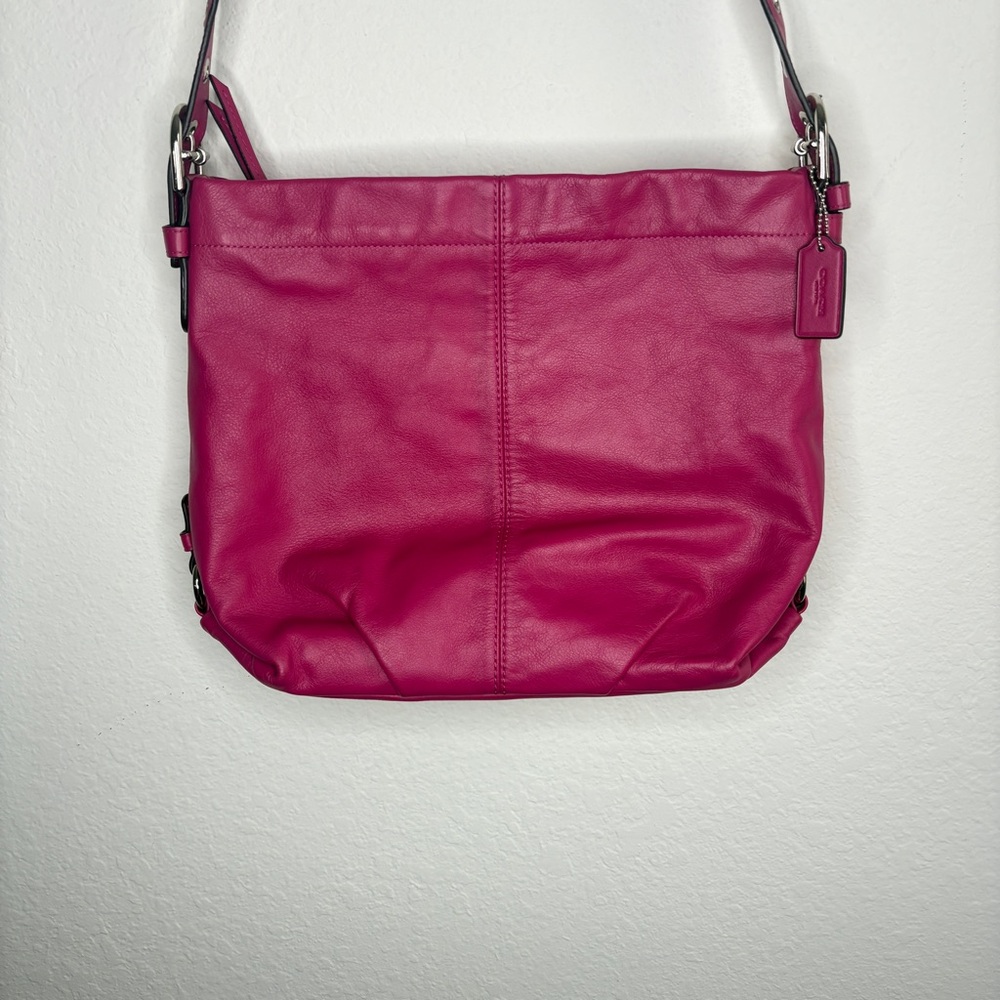 Coach Purse Crossbody F15064 Magenta Pink Leather Slouchy Zipper Bag